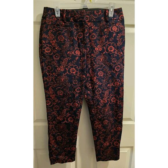 Ann Taylor Loft JULIE The Riviera Pant Size 4 Floral Stretch Pants Navy/Red - Picture 1 of 7